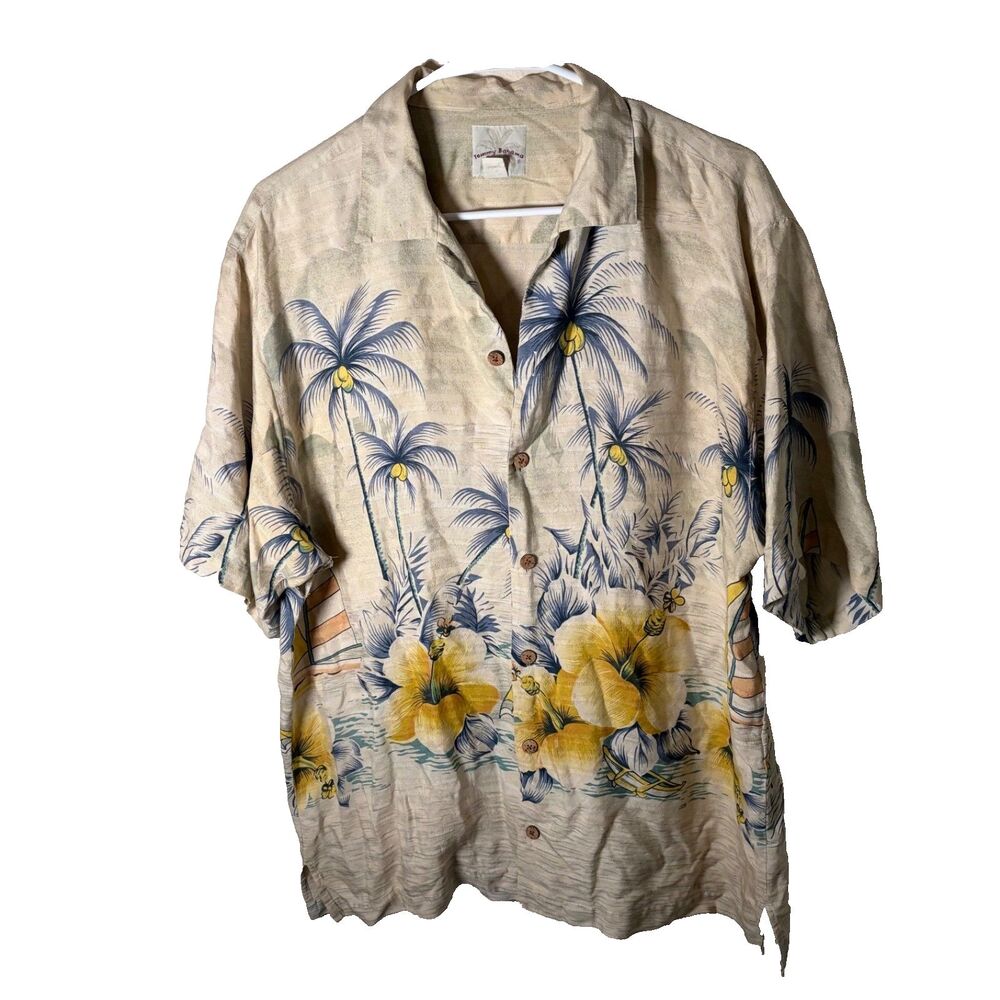 Tommy Bahama Shirt Men's Medium Relax 100% Silk Floral Hawaiian Tropical Casual